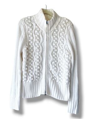 The Limited Pom-Pom Zip Front Cream Cardigan Size XL